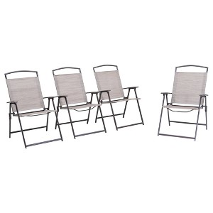 4pc Patio Folding Chairs - Beige - Crestlive Products: Weather-Resistant Outdoor Seating, Steel Frame, No Assembly Required - 1 of 4