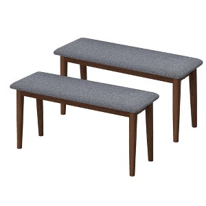 2 Pieces Vintage Dining Bench, Upholstered Entryway Bench Shoe Bench With Solid Rubber Wood Legs - 1 of 4