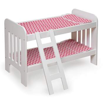 Badger Basket Doll Bunk Bed with Bedding and Ladder – White/Pink/Chevron