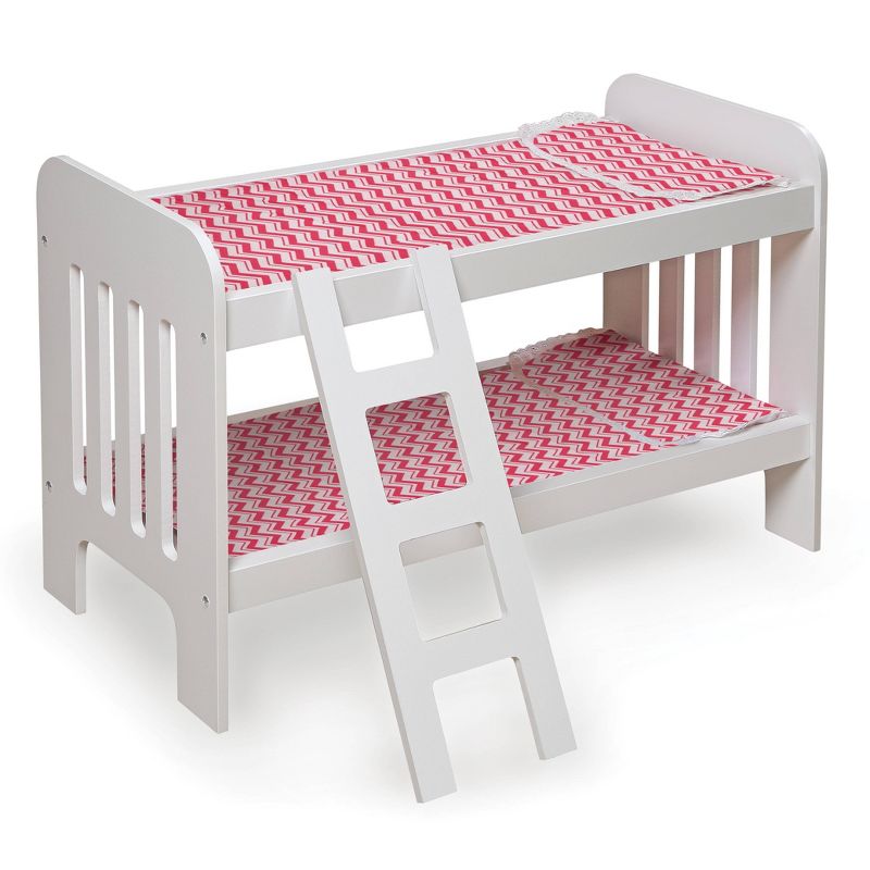 Badger Basket Doll Bunk Bed with Bedding and Ladder &#8211; White/Pink/Chevron, 1 of 4
