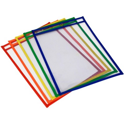 School Smart Reusable Dry Erase Pocket Sleeves, 10-1/2 x 13 Inches, Assorted, Set of 10