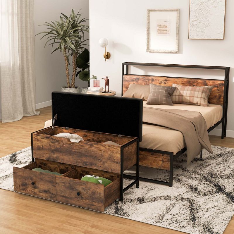 Costway Storage Ottoman Bench Flip Top Wooden Storage Chest with Cushion & 2 Drawers, 5 of 11