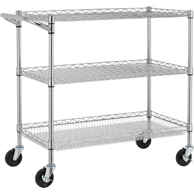 Finnhomy 3 Tier Heavy Duty Commercial Grade Utility Cart, Wire Rolling Cart with Handle Bar