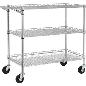 Finnhomy 3 Tier Heavy Duty Commercial Grade Utility Cart, Wire Rolling Cart with Handle Bar - 1 of 3