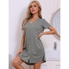 cheibear Women's V-Neck Front Button Down Short Sleeve Nightgowns - 2 of 4