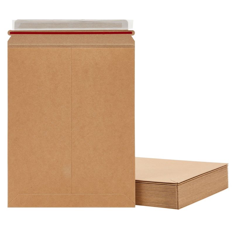 Juvale 25-Pack Stay Flat Rigid Mailers 9x11.5 with Self Adhesive Seal, 450 GSM Sturdy Bulk Brown Cardboard Envelopes for Shipping Photos, Magazines, 1 of 11
