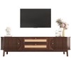 Homy Casa TV Stand with Rattan Drawers and Fluted Doors for Living Room, Walnut - 2 of 4