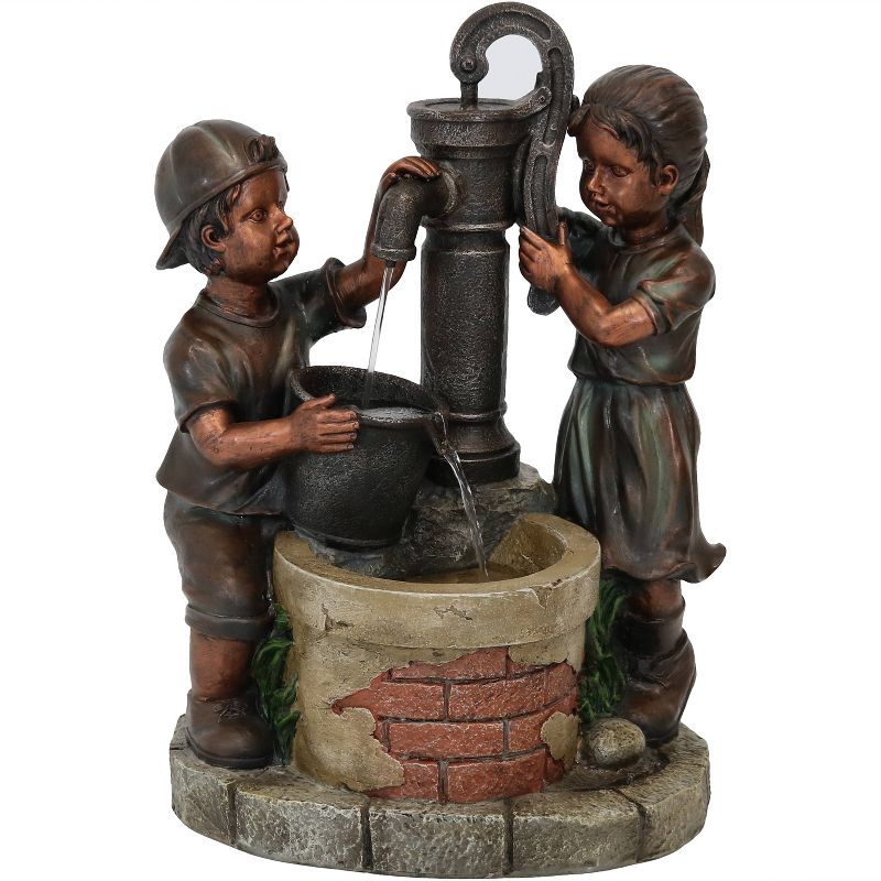 Sunnydaze 24"H Electric Polyresin Jack and Jill at Farmhouse Pump and Well Outdoor Water Fountain, 1 of 16