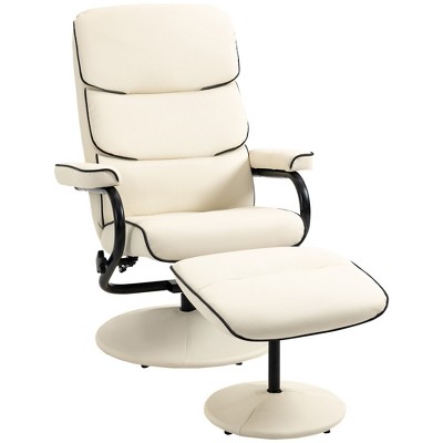 HOMCOM Recliner Chair with Ottoman, PU Leather Swivel High Back Armchair w/ Footrest Stool, 135° Adjustable Backrest and Thick Foam Padding for Home Office or Living Room