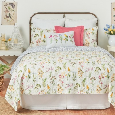 Genevieve White Cotton Twin Reversible Quilt Set