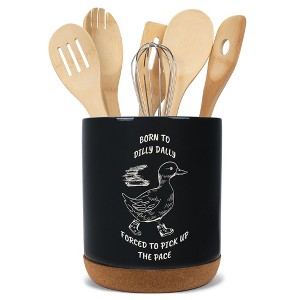 Elanze Designs Kitchen Utensil Holder With Non Slip Cork Base Large 8 Inch Ceramic Storage Crock Witty Quote Countertop Organizer Humourous Duck Black - 1 of 4