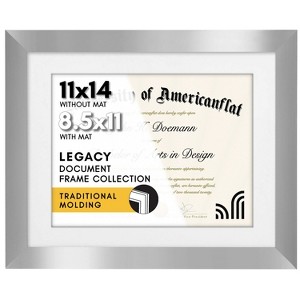 Americanflat 11x14 Silver Diploma Frame - Displays 8.5x11 Diplomas with Mat or 11x14 Inch Without Mat - Shatter-Resistant Glass. - 1 of 4