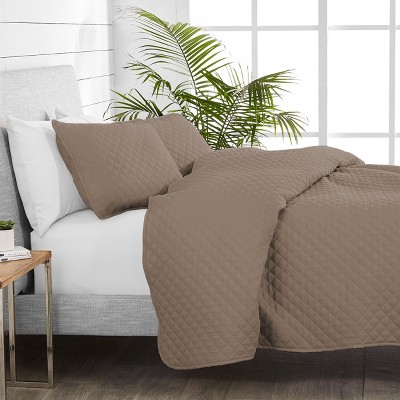 Taupe Diamond Stitched Microfiber Twin Quilt Set