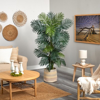 Tropical Escape Golden Cane Palm in Handmade Multicolor Cotton Planter
