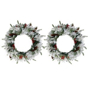 SEVOBAL Wreaths 2 Pack 18in Snow Flocked Christmas Wreath Artificial Xmas Wreath with 140 Tips for Wall Xmas Party Decorations, Green, 18"*5"*18" - 1 of 4