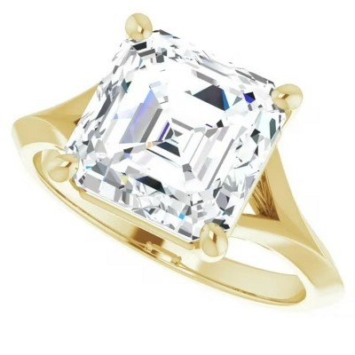 Pompeii3 4Ct Moissanite Asscher Cut Engagement Solitaire Ring 14k White or Yellow Gold