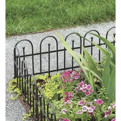 Plow & Hearth - Pewter Wrought Iron Fence - Outdoor Garden Edging with Decorative Design