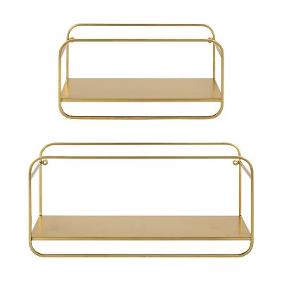 Gold Metal Floating Cube Wall Shelves Set