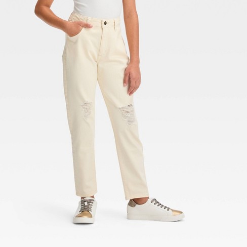 Girls' High-rise Tapered Cropped Jeans - Art Class™ Off-white 5 : Target