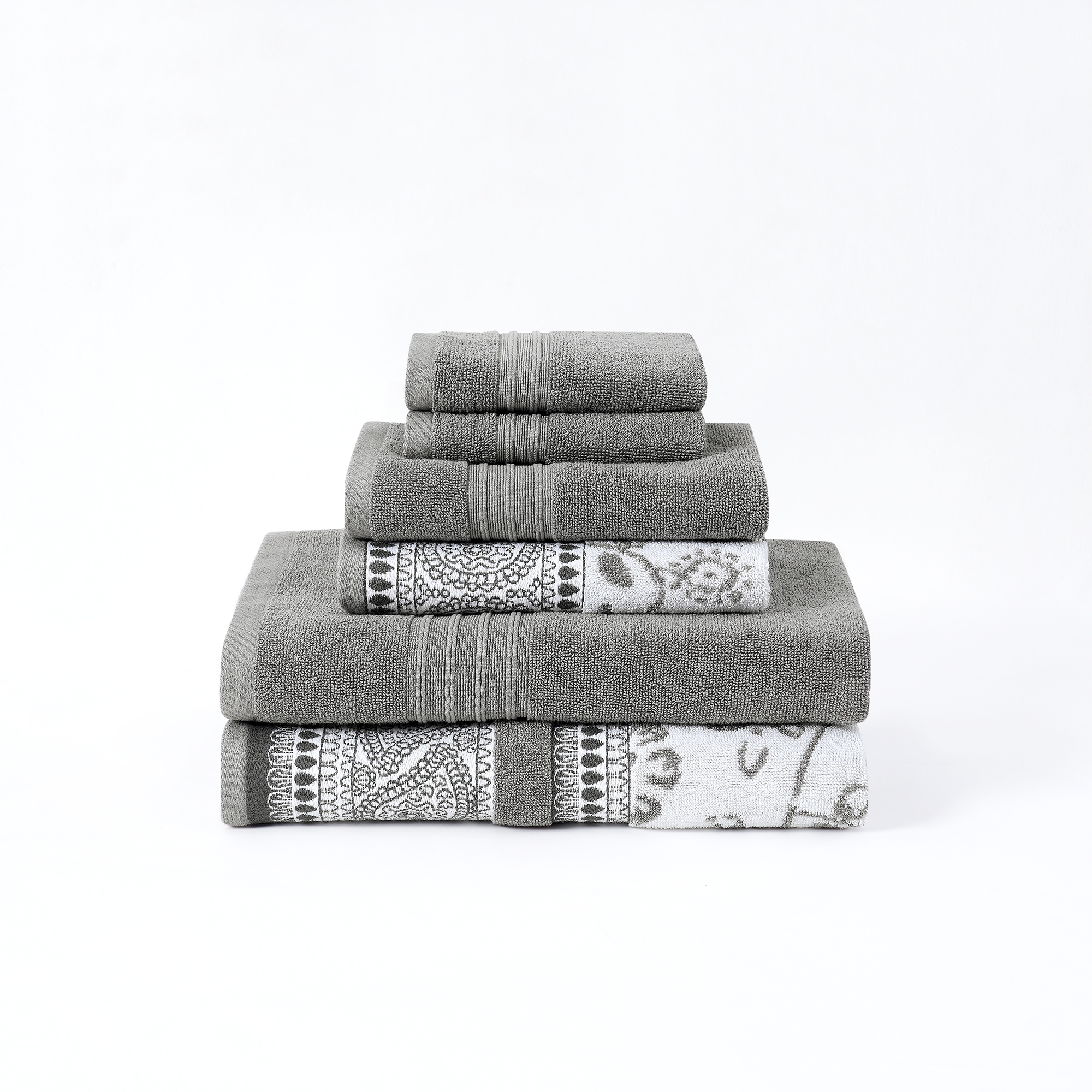 Modern Threads Jacquard 100% Cotton Bath Towel Set of 6, Ophelia-Stone