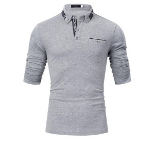 Mens Long Sleeve Polo Shirts Slim Fit Casual Plaid Collar Golf Shirt with Pocket Heather - 1 of 4