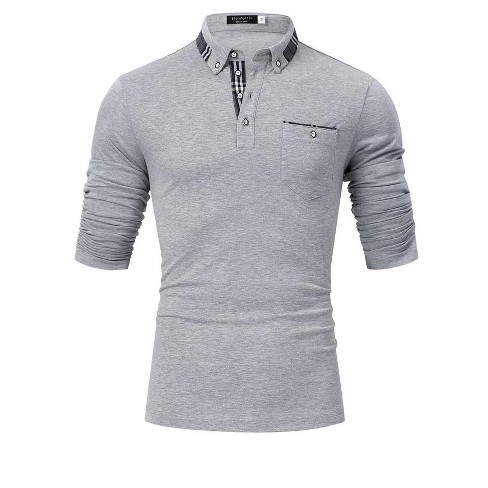 Men's Polo Shirts Long Sleeve Golf Shirts Business Casual Button Collar ...