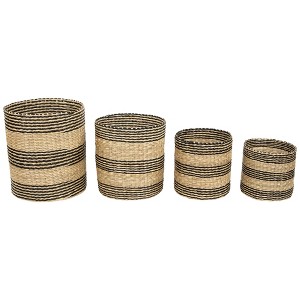 Northlight Set of 4 Beige and Black Striped Woven Round Seagrass Baskets 12" - 1 of 4