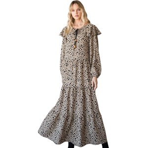 Slickblue Women's Bohemian Maxi Dress with Tiered Skirt, Drawstring Detail, Flowy Fit, Black/Dark Mocha, Size S-L - 1 of 4