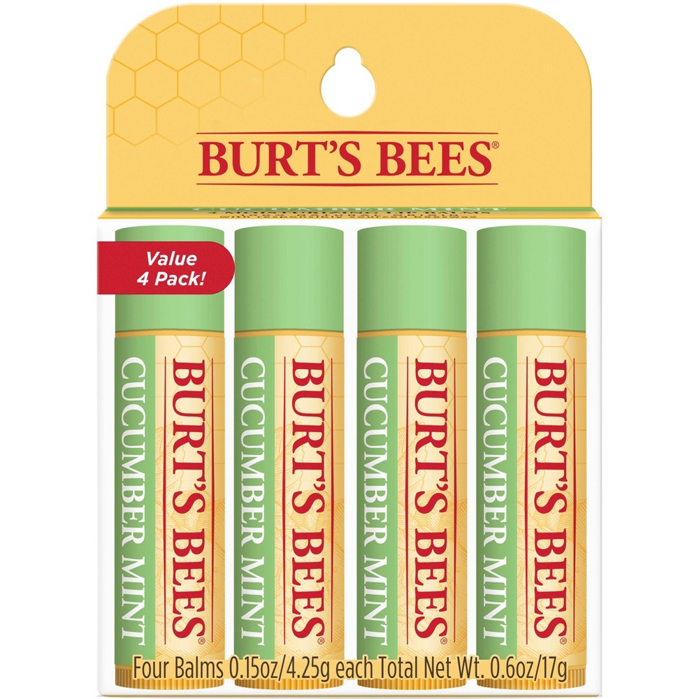 Photos - Cream / Lotion Burts Bees Burt's Bees Lip Balm Set - Cucumber Mint - 4ct 