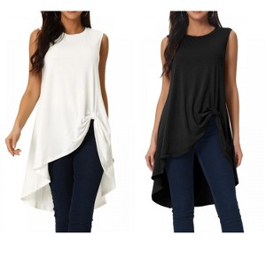 INSPIRE CHIC Women's High Low Hem Sleeveless Crew Neck Dressy Casual Shirts 2 Packs - 1 of 4