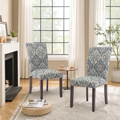 Set of 2 PU Leather Parsons Dining Chairs with Nailhead Trim and Wood Legs, Upholstered Kitchen Side Chairs for Dining Room
