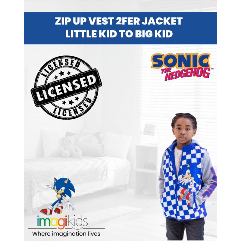 SEGA Sonic the Hedgehog Zip Up Vest 2fer Jacket Little Kid to Big Kid, 2 of 8