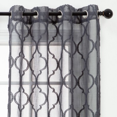 Chanasya 2pk Moroccan Embroidered Grommet Textured Sheer Window Curtain Panels - Set of 2 - 52 x 84 Inches Long - Charcoal