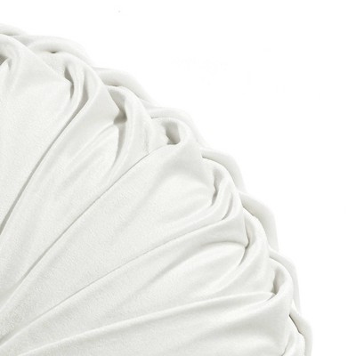 White Round Pleated Velvet Decorative Throw Pillow, 15 Inch