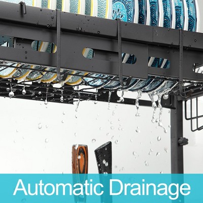 Adjustable Black Metal Over Sink Dish Drying Rack with Utensil Cup
