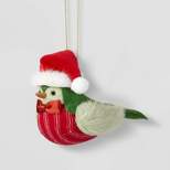 Fabric Bird in Striped Vest & Santa Hat Christmas Tree Ornament Green/Red - Wondershop™