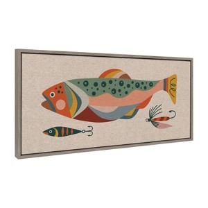 Kate and Laurel Sylvie Gone Fishing Neutral Linen Texture Framed Canvas by Rachel Lee of My Dream Wall - 1 of 4