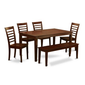 HomeStock 6-Piece Rectangle Mahogany Finish Solid Wood Top Dining Table with 1 Bench, 4 Chairs - 1 of 4