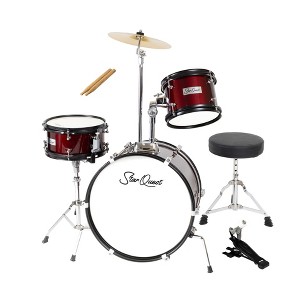 StarQuest Junior 3-Piece Drum Set – Premium Metallic Wine Red Finish with Bass, Snare, Tom and Crash Cymbal – Perfect for Junior Drummers and - 1 of 4