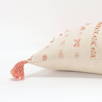 Ivory and Blush Oversized Striped Lumbar Throw Pillow