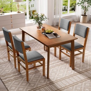 Set of 4 Mid-Century Dining Chairs with Gray Fabric Seat and Rubber Wood Frame for Kitchen or Dining Room-Cuddlewood - 1 of 4
