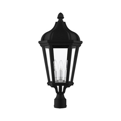 Elegant Morgan Textured Black 3-Light Outdoor Post Lantern with Clear Glass