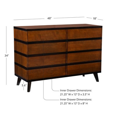 Walnut Double Brown Mid-century 6-Drawer Dresser