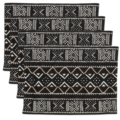 Black and White Cotton Geometric Mud Cloth Placemats