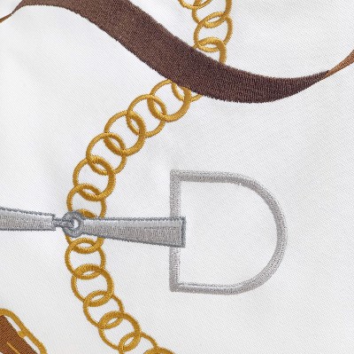 White Embroidered Leather and Rope Indoor/Outdoor Throw Pillow