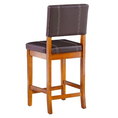 Milano 24" Medium Walnut and Dark Brown Faux Leather Counter Stool