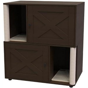 Double Layer Cat Litter Box Enclosure, Hidden Cat Litter Cabinet with Scratching Post and Litter Mat, Wooden Washroom Furniture with Door, Pet House - 1 of 4