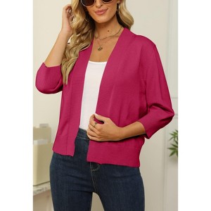 Women's 3/4 Sleeve Open Front Cropped Cardigan Sweater Elegant Shrugs for Women - 1 of 4