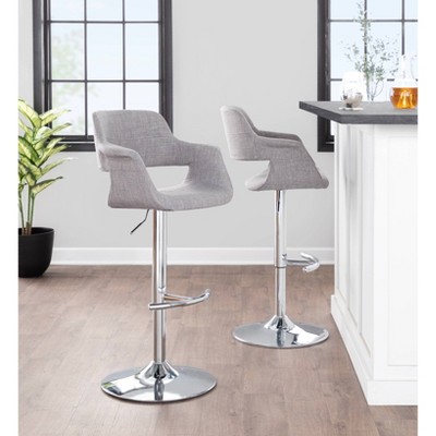 Retro Chic Chrome and Light Grey Adjustable Swivel Barstool Set