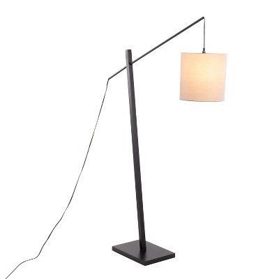 Arturo Black Wood and Steel Floor Lamp with Grey Shade